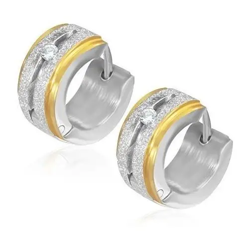 Biżuteria e-shop Okrągłe piaskowane kolczyki ze stali z cyrkonią, złote krawędzie