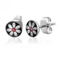 Biżuteria e-shop Okrągłe stalowe kolczyki - biały kwiatek z czerwonym środkiem Sklep