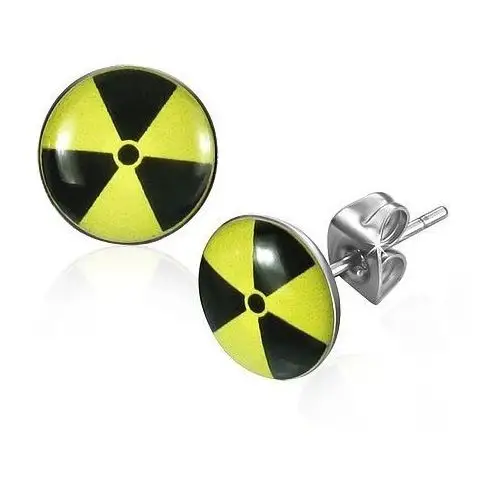 Biżuteria e-shop Okrągłe stalowe kolczyki - czarno-żółty nuklearny symbol