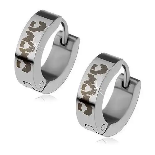 Okrągłe stalowe kolczyki srebrnego koloru, czarny asymetryczny wzór Biżuteria e-shop