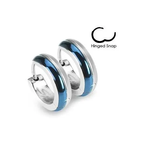 Okrągłe stalowe kolczyki - zestawienie niebieskiego i srebrnego koloru Biżuteria e-shop