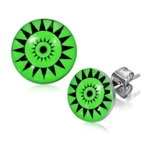 Biżuteria e-shop Okrągłe wkręty ze stali - symbol słońca, zielone tło