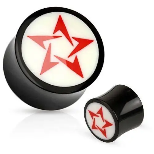 Okrągły czarno-biały plug do ucha z naturalnego materiału, czerwona gwiazda - Szerokość: 19 mm, SP44.11