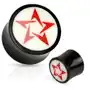 Biżuteria e-shop Okrągły czarno-biały plug do ucha z naturalnego materiału, czerwona gwiazda - szerokość: 6 mm Sklep