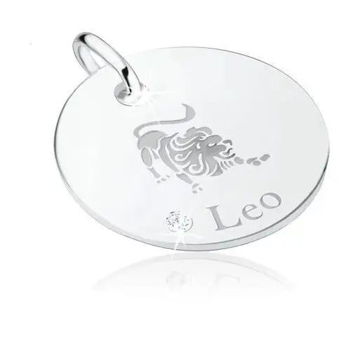 Okrągły srebrny wisiorek 925, ozdobnie grawerowane - znak zodiaku lew, cyrkonia Biżuteria e-shop