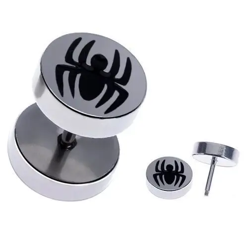Okrągły stalowy fake plug do ucha, czarny pająk Biżuteria e-shop