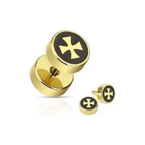 Biżuteria e-shop Oszukany plug ze stali chirurgicznej - złoty krzyż na czarnym tle