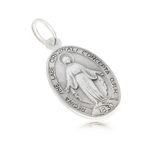 Owalny medalik z Panną Marią, matowy, dwustronny, ze srebra 925, SP02.16
