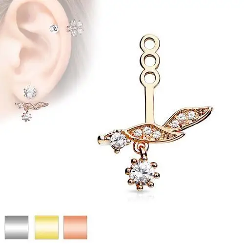 Ozdoba na kolczyk, gałązka z wiszącą bezbarwną cyrkonią - kształt piercingu: prawy, kolor: złoty Biżuteria e-shop