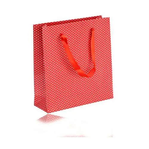 Papierowa torebka prezentowa - kolor czerwony, białe kropki, gładka powierzchnia