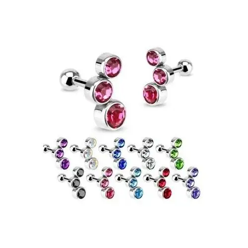 Biżuteria e-shop Para stalowych kolczyków do ucha, łuk z trzech okrągłych cyrkonii, różne kolory - kolor cyrkoni: tanzanit - tz