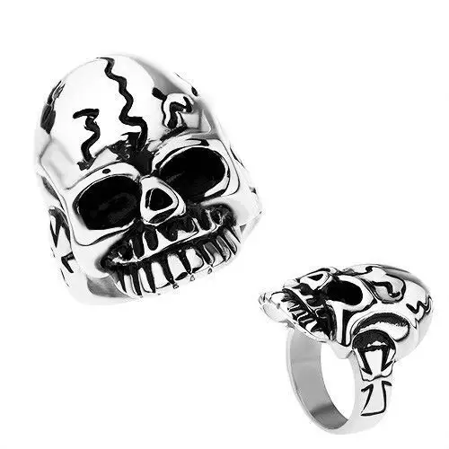 Biżuteria e-shop Patynowany pierścionek ze stali chirurgicznej, czaszka z nieregularnymi pęknięciami - rozmiar: 57