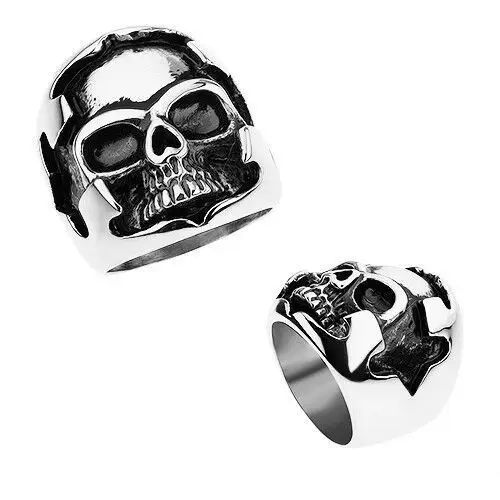 Biżuteria e-shop Patynowany pierścionek ze stali chirurgicznej, wycinany krzyż, czaszka - rozmiar: 66