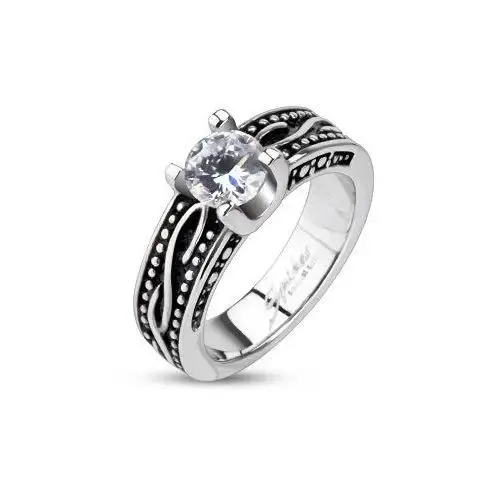 Biżuteria e-shop Patynowany pierścionek ze stali chirurgicznej z cyrkonią - rozmiar: 58