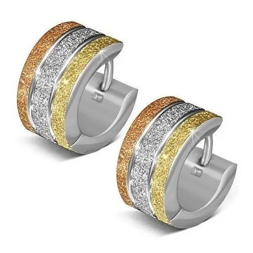 Biżuteria e-shop Piaskowane okrągłe kolczyki ze stali, trzy kolorowe pasy