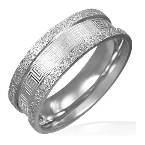 Piaskowany stalowy pierścień - grecki motyw - rozmiar: 55 Biżuteria e-shop