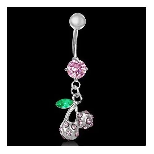 Biżuteria e-shop Piercing brzucha różowe czereśnie z listkiem