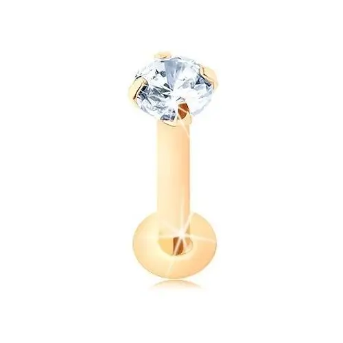 Biżuteria e-shop Piercing do brody i wargi w żółtym 9k złocie, okrągła bezbarwna cyrkonia, 2 mm