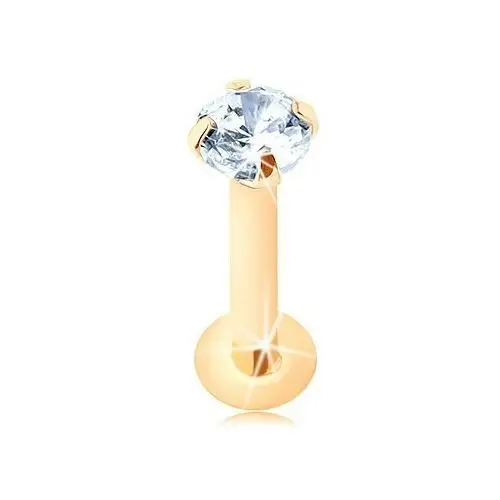 Biżuteria e-shop Piercing do brody i wargi w żółtym 9k złocie, okrągła bezbarwna cyrkonia, 2 mm