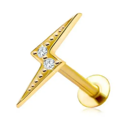 Piercing do brody i wargi z żółtego 14K złota - motyw błyskawicy, bezbarwne cyrkonie, karbowana powierzchnia, S2GG206.64