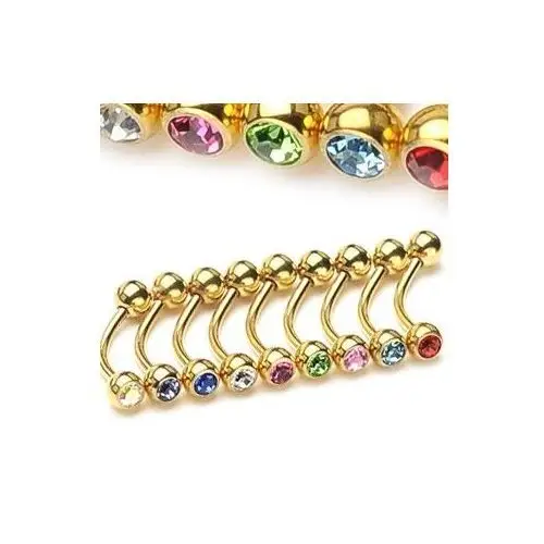 Biżuteria e-shop Piercing do brwi - pozłacany z cyrkoniami - wymiary: 1,2 mm x 10 mm x 4 mm, kolor cyrkoni: tanzanit - tz