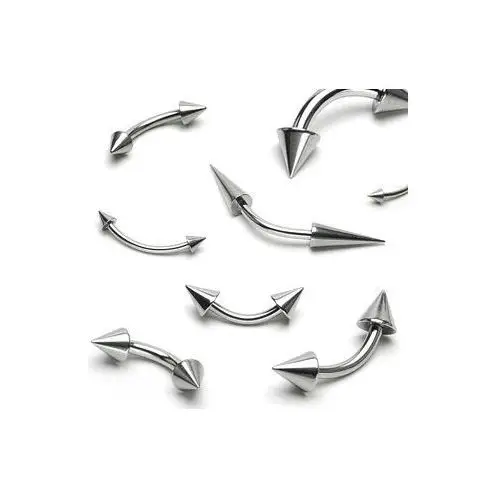 Piercing do brwi ze stali - dwa lśniące szpiczaste groty - wymiary: 1,2 mm x 12 mm x 3x3 mm Biżuteria e-shop
