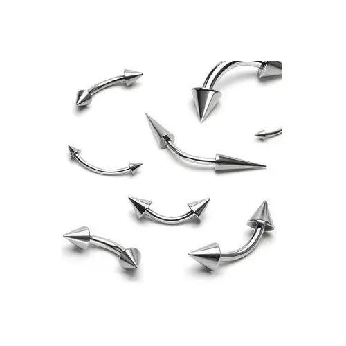 Piercing do brwi ze stali - dwa lśniące szpiczaste groty - wymiary: 1,6 mm x 11 mm x 4x4 mm Biżuteria e-shop