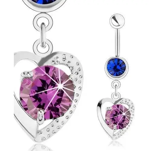Piercing do brzucha, stal 316l, zarys serca, niebieska i fioletowa cyrkonia Biżuteria e-shop