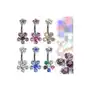 Biżuteria e-shop Piercing do brzucha ze stali z kolorowymi cyrkoniowymi kwiatami - kolor cyrkoni: tęczowy - wr Sklep