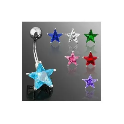 Piercing do brzuszka banan cyrkonia - gwiazda - kolor cyrkoni: aqua niebieski - q Biżuteria e-shop