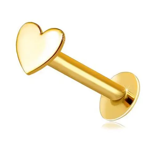 Piercing do do wargi i brody z żółtego 585 złota - płaskie lśniące serce Biżuteria e-shop