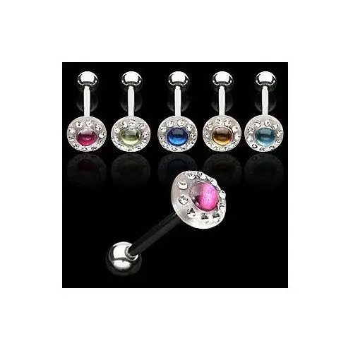 Biżuteria e-shop Piercing do języka akrylowy z kamykami - kolor kolczyka: jasnozielony