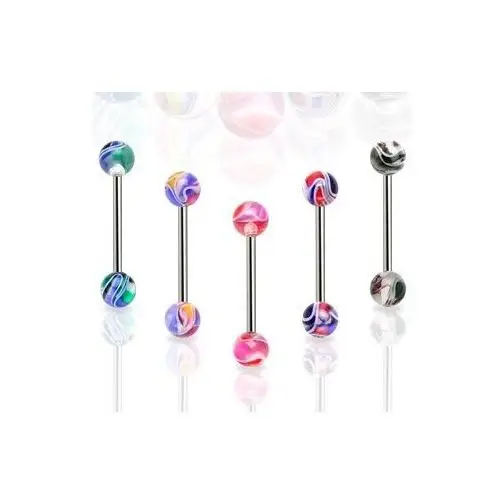 Piercing do języka kolorowa marmurowa kuleczka - Kolor kolczyka: Czerwony - Niebieski - RB, W44.38