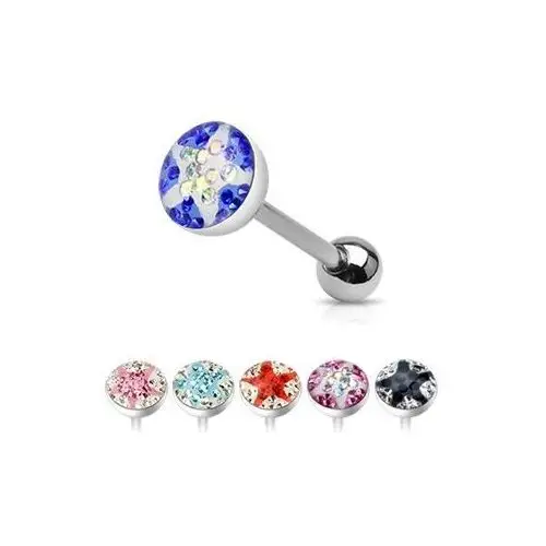 Biżuteria e-shop Piercing do języka - kolorowe cyrkonie, gwiazda - kolor cyrkoni: tęczowy - różowy