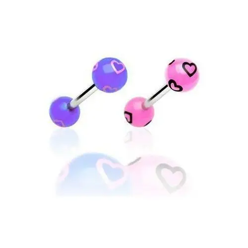Biżuteria e-shop Piercing do języka - rysowane serduszka - kolor kolczyka: fioletowy - różowy