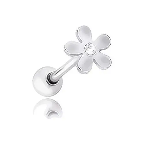 Piercing do języka ze stali chirurgicznej, kwiat z kamyczkiem Biżuteria e-shop