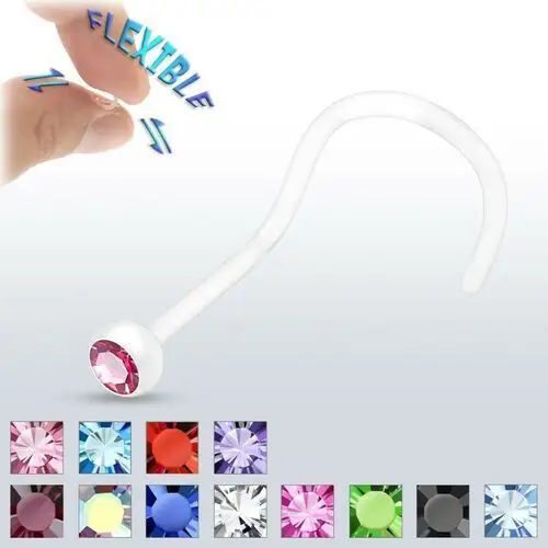Piercing do nosa BioFlex - przeźroczysty z cyrkoniami - Kolor cyrkoni: Tęczowy- AB, AB02.20