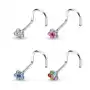 Biżuteria e-shop Piercing do nosa kolorowy kwiatek z cyrkonii - grubość kolczyka: 0,8 mm, kolor kolczyka: różowy Sklep