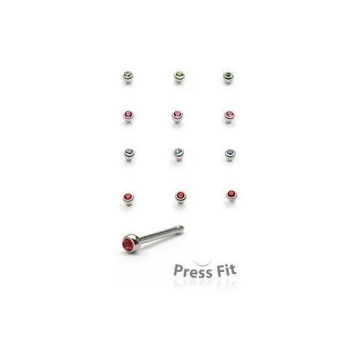 Biżuteria e-shop Piercing do nosa prosty - okrągły wkładany kamyczek - kolor cyrkoni: różowy - p
