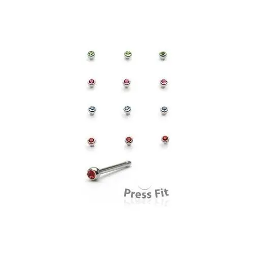 Biżuteria e-shop Piercing do nosa prosty - okrągły wkładany kamyczek - kolor cyrkoni: zielony - g