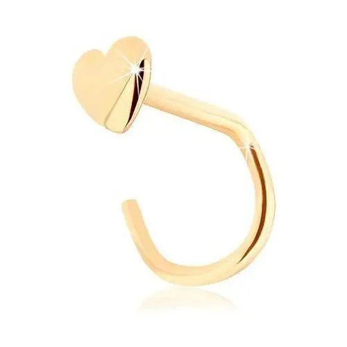 Piercing do nosa w żółtym 14k złocie, zagięty - małe płaskie serduszko Biżuteria e-shop