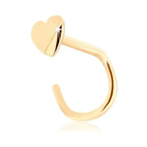 Piercing do nosa w żółtym 14k złocie, zagięty - małe płaskie serduszko Biżuteria e-shop