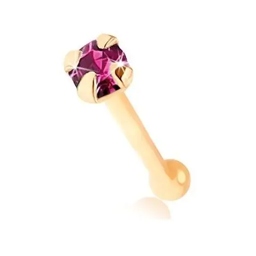 Biżuteria e-shop Piercing do nosa w żółtym 9k złocie - okrągła cyrkonia fioletowego koloru