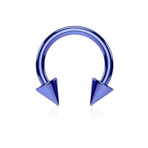 Biżuteria e-shop Piercing do nosa wykonany ze stali z tytanową powierzchnią - podkowa w niebieskim odcieniu wykończona kolcami - wymiary: 2 mm x 12 mm x 5x5 mm