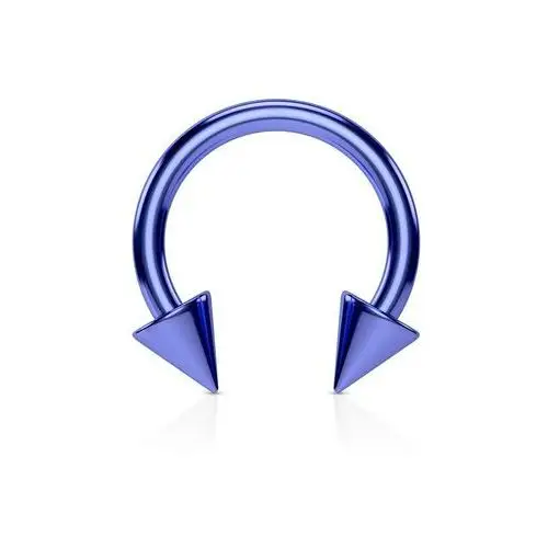 Biżuteria e-shop Piercing do nosa wykonany ze stali z tytanową powierzchnią - podkowa w niebieskim odcieniu wykończona kolcami - wymiary: 2,4 mm x 12 mm x 6 mm