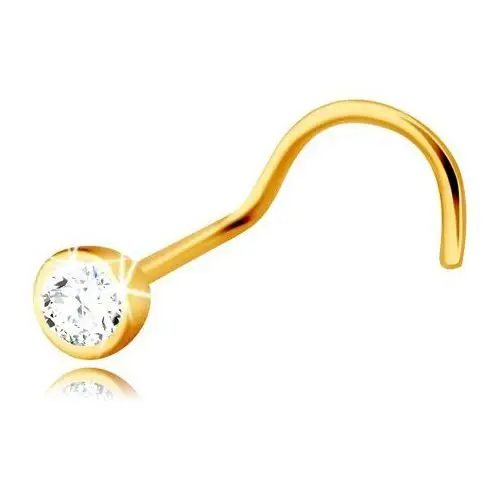 Piercing do nosa z 14k złota z zagiętym końcem - bezbarwna cyrkonia w okrągłej oprawie, 2 mm Biżuteria e-shop