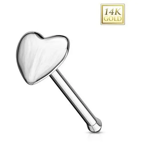 Piercing do nosa z białego 14k złota - prosty kształt, wypukłe serduszko Biżuteria e-shop