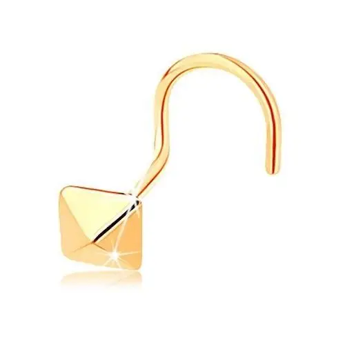 Piercing do nosa z żółtego 14k złota - lśniąca czteroboczna piramida, zagięty Biżuteria e-shop