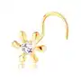 Piercing do nosa z żółtego 14k złota - lśniący kwiat z cyrkonią, zagięty Biżuteria e-shop Sklep