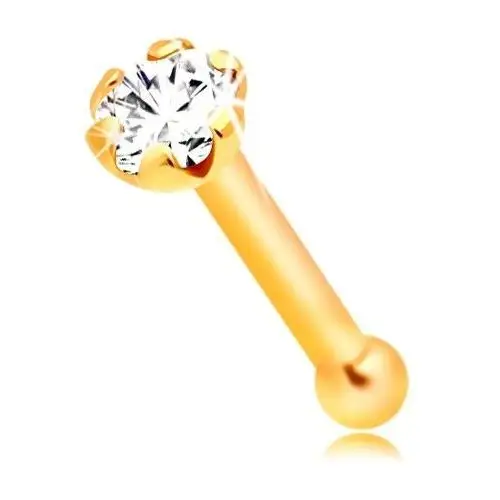 Biżuteria e-shop Piercing do nosa z żółtego 14k złota - prosty kształt, bezbarwna okrągła cyrkonia, 1,5 mm